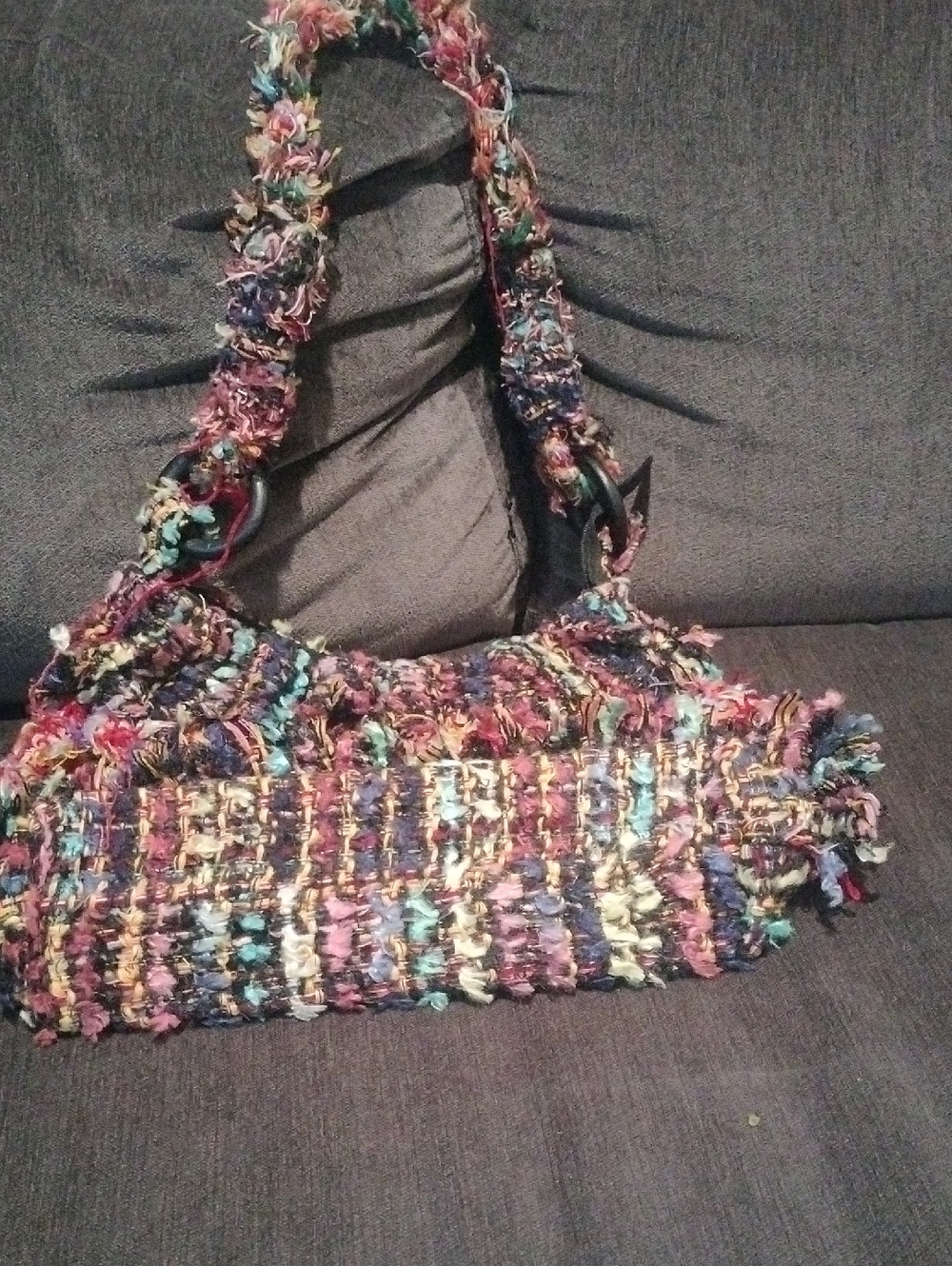 Multicolor Handwoven Shoulder Bag - Boho Textured Style